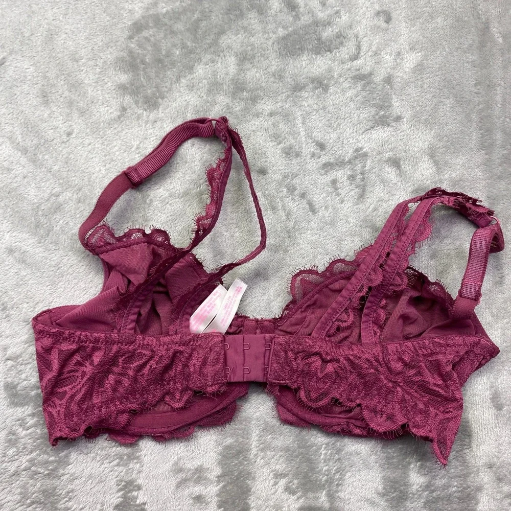 PINK Victoria's Secret Lace Demi‎ Bra Burgundy Pink 34DD 1175